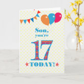 Voor Son 17th Birthday Bunting and Balloons Kaart (Gele Bloem)