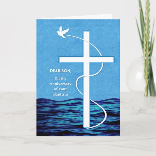 Voor Son Jubileum of Baptism Dove and Cross Kaart (Voorkant)