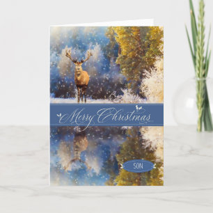 voor Son KerstWinter Woodland Deer Feestdagen Kaart