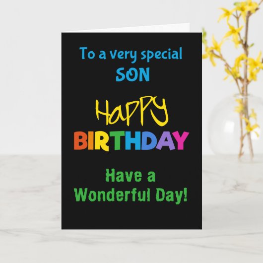 Voor Son Rainbow Kleuren op Zwarte Verjaardag Kaar Kaart (Gele Bloem)