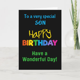 Voor Son Rainbow-kleuren op zwarte verjaardagskaar Kaart