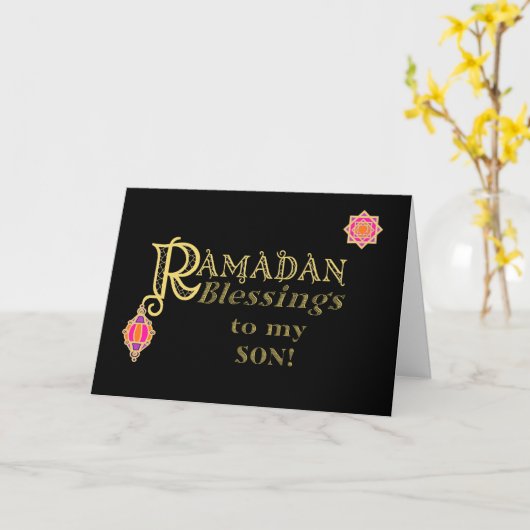 Voor Son Ramadan Blessings Gold Effect op Black Kaart (Gele Bloem)
