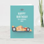 Voor Son Sporty Racing Kaart Birthday<br><div class="desc">Moderne sportieve racewagen F1-zoon blije verjaardagskaart Exclusief ontwerp voor het merk Groene Elephant-Kaarten.</div>