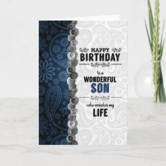 voor Son's Birthday Blue Paisley met Buttonnen Kaart