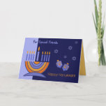 Voor speciale vrienden op Hanukkah Feestdagen Kaart<br><div class="desc">Happy Hanukkah voor speciale vrienden. Menorah en Dreidels ontwerpen  Wenskaarten. Overeenkomende kaarten en geschenken die beschikbaar zijn in de joodse Feestdagen / Hanukkah-categorie van onze winkel.</div>