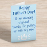 Voor Step-Dad Funny Happy Vaderdag Feestdagen Kaart<br><div class="desc">Dit ontwerp kan worden gepersonaliseerd door op de aanpassingsknop te klikken en de naam, initialen of woorden te wijzigen. U kunt de tekstkleur en de stijl ook veranderen of de tekst voor een slechts ontwerp van het afbeelding schrappen. Neem contact met me op colorflowcreations@gmail.com als je dit ontwerp op een...</div>