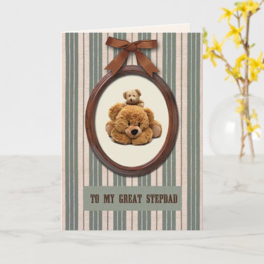 Voor Stepdad op Vaderdag Leuke Teddy Bears Kaart (Gele Bloem)