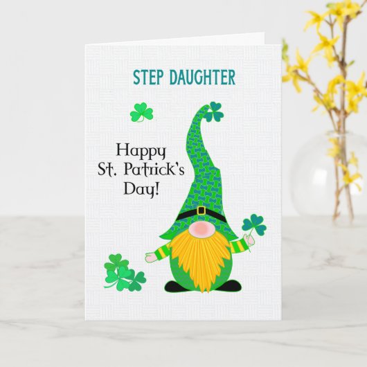 Voor Stepdochter St Patrick's Fun Leprechaun Kaart (Gele Bloem)