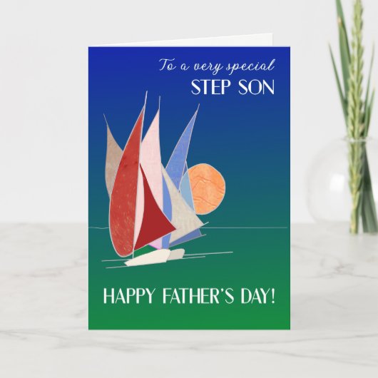 Voor Stepson op Vaderdag Sailboten op Sunset Kaart (Voorkant)