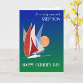 Voor Stepson op Vaderdag Sailboten op Sunset Kaart (Gele Bloem)