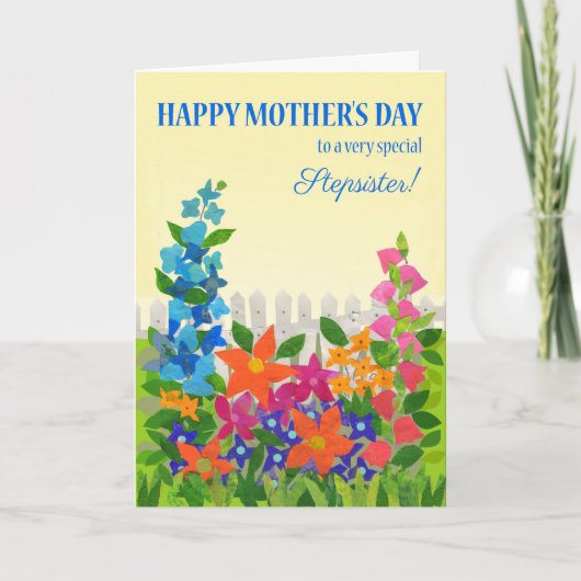 Voor stiefzus op Moederdag bloementuin kaart (Voorkant)