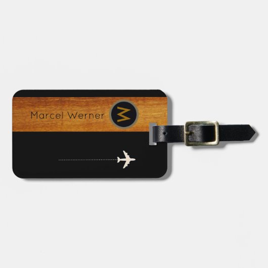 Voor stijlvolle reizigers... zwart met monogram bagagelabel (Voorkant horizontaal)