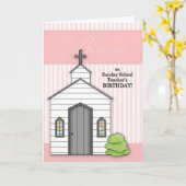 voor Sunday School Teacher's Birthday Chapel Pink Kaart (Gele Bloem)