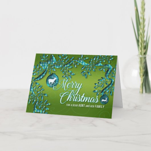 voor tante en haar familie Green Turquoise Kerstmi Feestdagen Kaart (Voorkant)