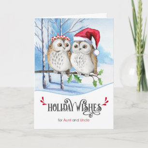 voor Tante en Oom Kerstland Owls Feestdagen Kaart