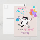 Voor Tante Moederdag Cute Kat Colorful Balloons Briefkaart (Voorkant / Achterkant)