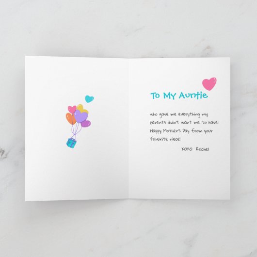 Voor tante Moederdag schattig Kat gepersonaliseerd Kaart (Binnen)