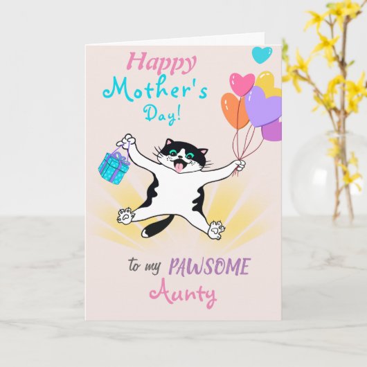 Voor tante Moederdag schattig Kat gepersonaliseerd Kaart (Gele Bloem)