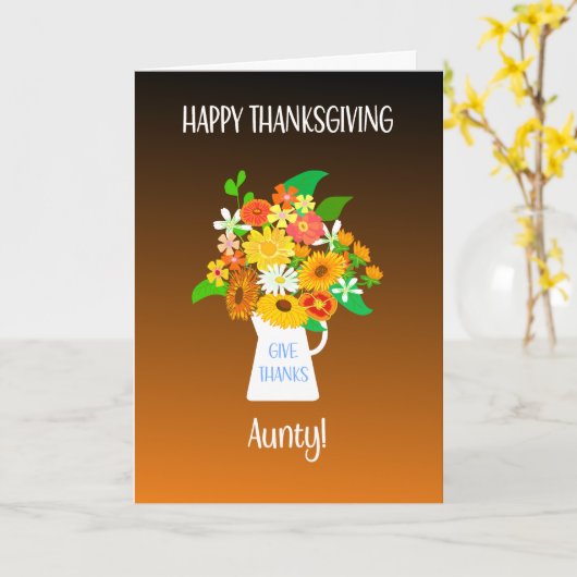 Voor tante Thanksgiving Bloemenboeket Kaart (Gele Bloem)