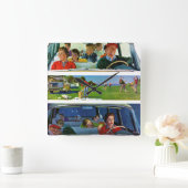 Voor, tijdens en na picknick vierkante klok (Huis)