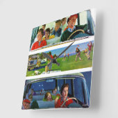 Voor, tijdens en na picknick vierkante klok (Hoek)