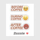 Voor Tijdens Na Koffie Stemming Vector Kunst Sticker (Vel)