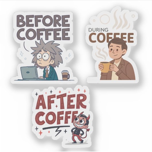 Voor Tijdens Na Koffie Stemming Vector Kunst Sticker (Voorkant)