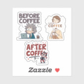 Voor Tijdens Na Koffie Stemming Vector Kunst Sticker (Vel)