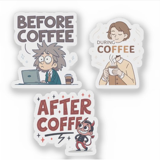 Voor Tijdens Na Koffie Stemming Vector Kunst Sticker (Voorkant)