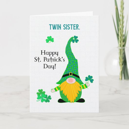Voor Twin Sister St Patrick's Fun Leprechaun Kaart (Voorkant)
