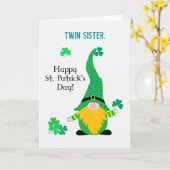 Voor Twin Sister St Patrick's Fun Leprechaun Kaart (Gele Bloem)