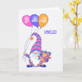 Voor Uncle Get Well Gnome Ballons Flowers Kaart (Gele Bloem)