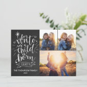 Voor Unto Us Kerstmis Fotokaart Drie Afbeelding Feestdagenkaart (Staand voorkant)