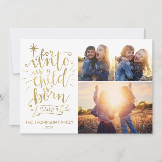 Voor Unto Us Kerstmis Fotokaart Drie Afbeelding Feestdagenkaart (Voorkant)