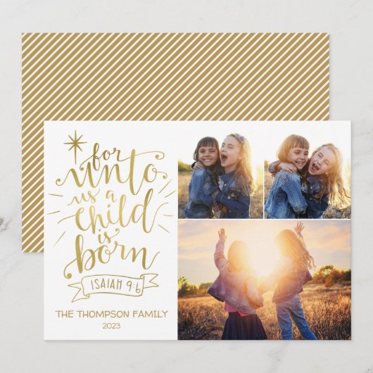 Voor Unto Us Kerstmis Fotokaart Drie Afbeelding Feestdagenkaart (Voorkant / Achterkant)