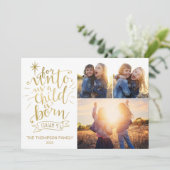 Voor Unto Us Kerstmis Fotokaart Drie Afbeelding Feestdagenkaart (Staand voorkant)