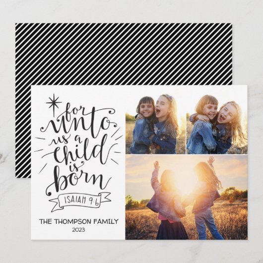 Voor Unto Us Kerstmis Fotokaart Drie Afbeelding Feestdagenkaart (Voorkant / Achterkant)