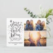 Voor Unto Us Kerstmis Fotokaart Drie Afbeelding Feestdagenkaart (Staand voorkant)