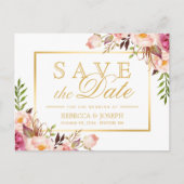 (voor USPS) Elegant Pink Floral Gold Save the Date Aankondigingskaart (Voorkant)