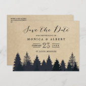 (voor USPS) Rustic Kraft Pine Trees Save the Date Aankondigingskaart (Voorkant / Achterkant)