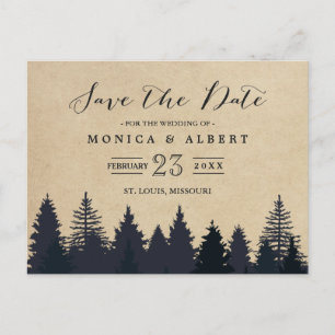 (voor USPS) Rustic Kraft Pine Trees Save the Date Aankondigingskaart