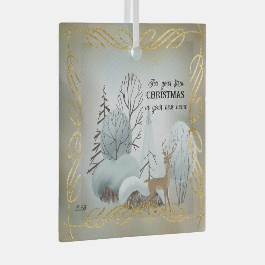 Voor uw eerste Kerstmis in uw nieuwe huis Glas Ornament (Voorkant Rechts)