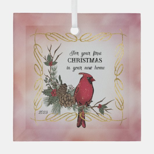 Voor uw eerste Kerstmis in uw nieuwe huis Glas Ornament (Voorkant)