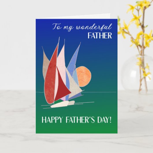 Voor vader op Vaderdag-zeilboten op Sunset Kaart (Gele Bloem)