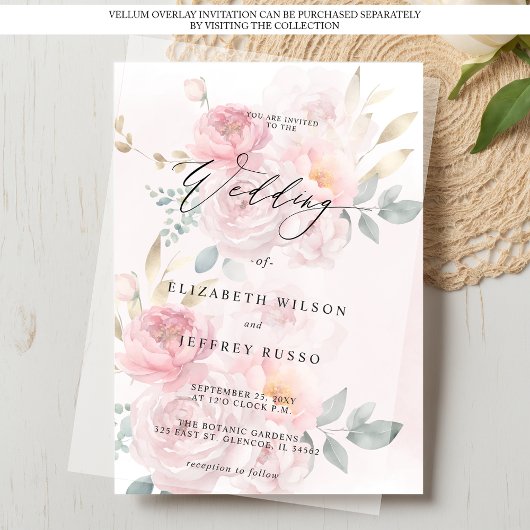 Voor Vellum Overlay Spring Blush Floral Wedding Kaart