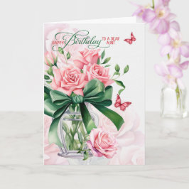 voor verjaardag tante Roze rozen en vlinders Kaart
