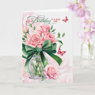voor verjaardag tante Roze rozen en vlinders Kaart