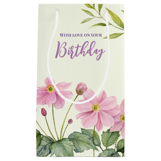 Voor Verjaardag Waterverf Roze Japans Anemone Klein Cadeauzakje (Voorkant)