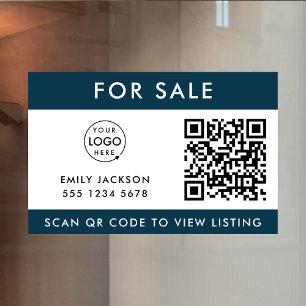 Voor verkoop QR Code Realtor Agent — Blauwe Logo Raamsticker