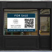 Voor verkoop | QR Code Realtor Agent — Blauwe Logo Raamsticker